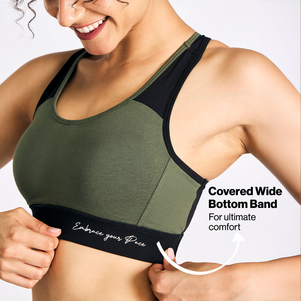 Nykd By Nykaa Cotton Stretch Slip On Sports Bra with Removable Cups NYK904 Olive
