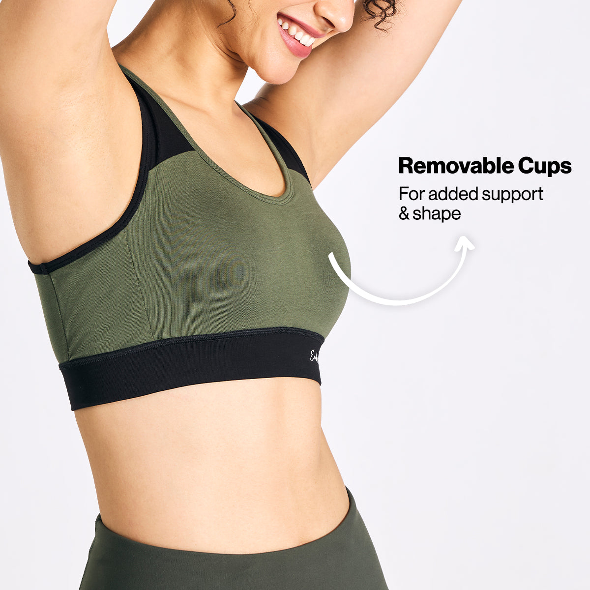 Nykd By Nykaa Cotton Stretch Slip On Sports Bra with Removable Cups NYK904 Olive