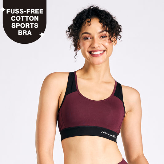 Nykd By Nykaa Wide Waistband Cotton Slip on Racer Back Sports Bra NYK904 Wine