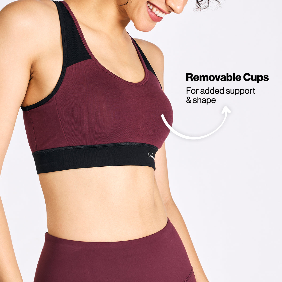 Nykd By Nykaa Wide Waistband Cotton Slip on Racer Back Sports Bra NYK904 Wine