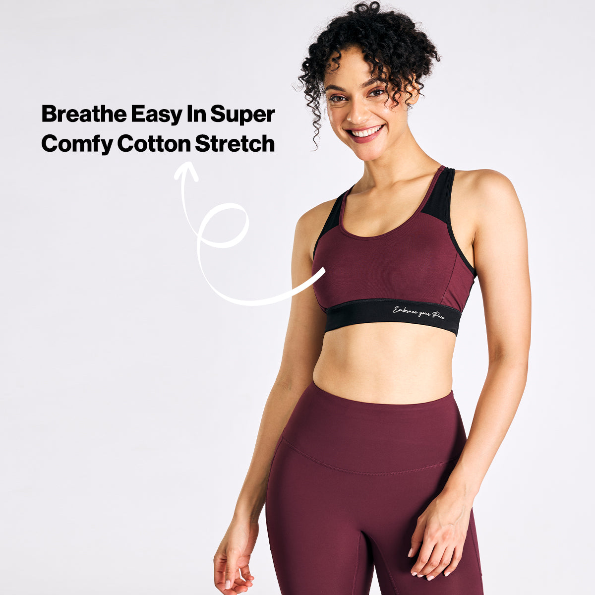 Nykd By Nykaa Wide Waistband Cotton Slip on Racer Back Sports Bra NYK904 Wine