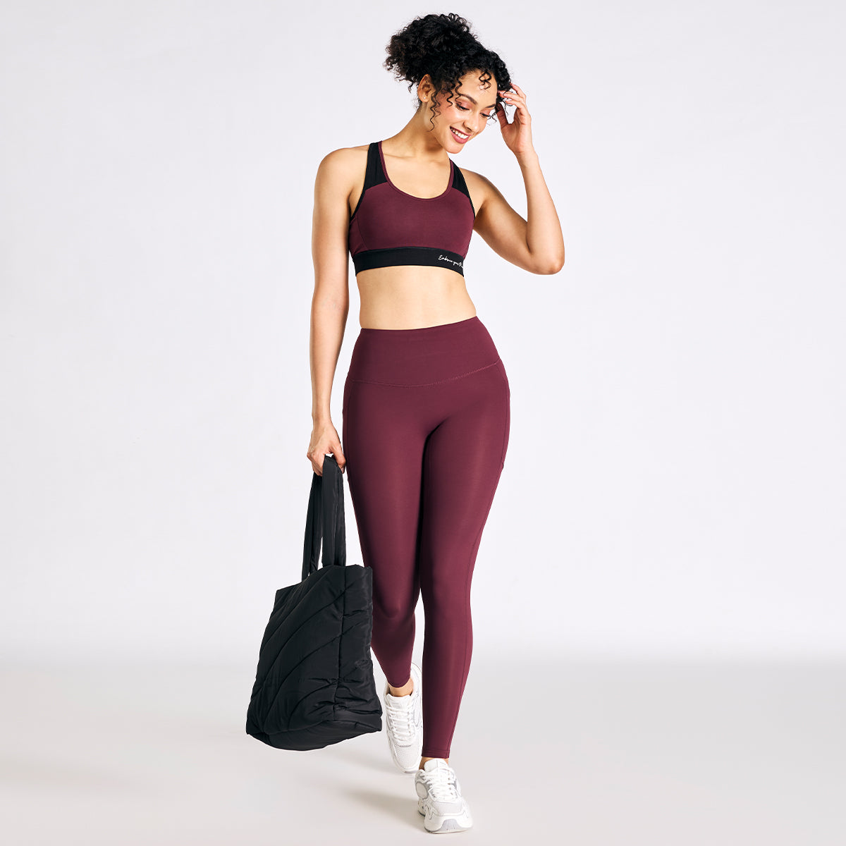 Nykd By Nykaa Wide Waistband Cotton Slip on Racer Back Sports Bra NYK904 Wine
