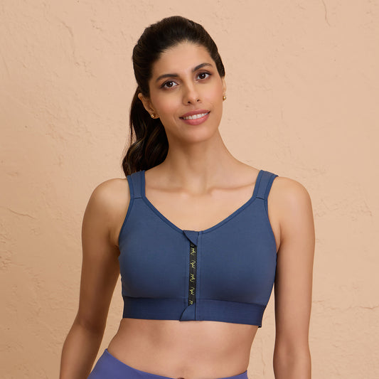 Full Coverage Front Open High Impact Posture Correcting Sports Bra-NYK907-Blue