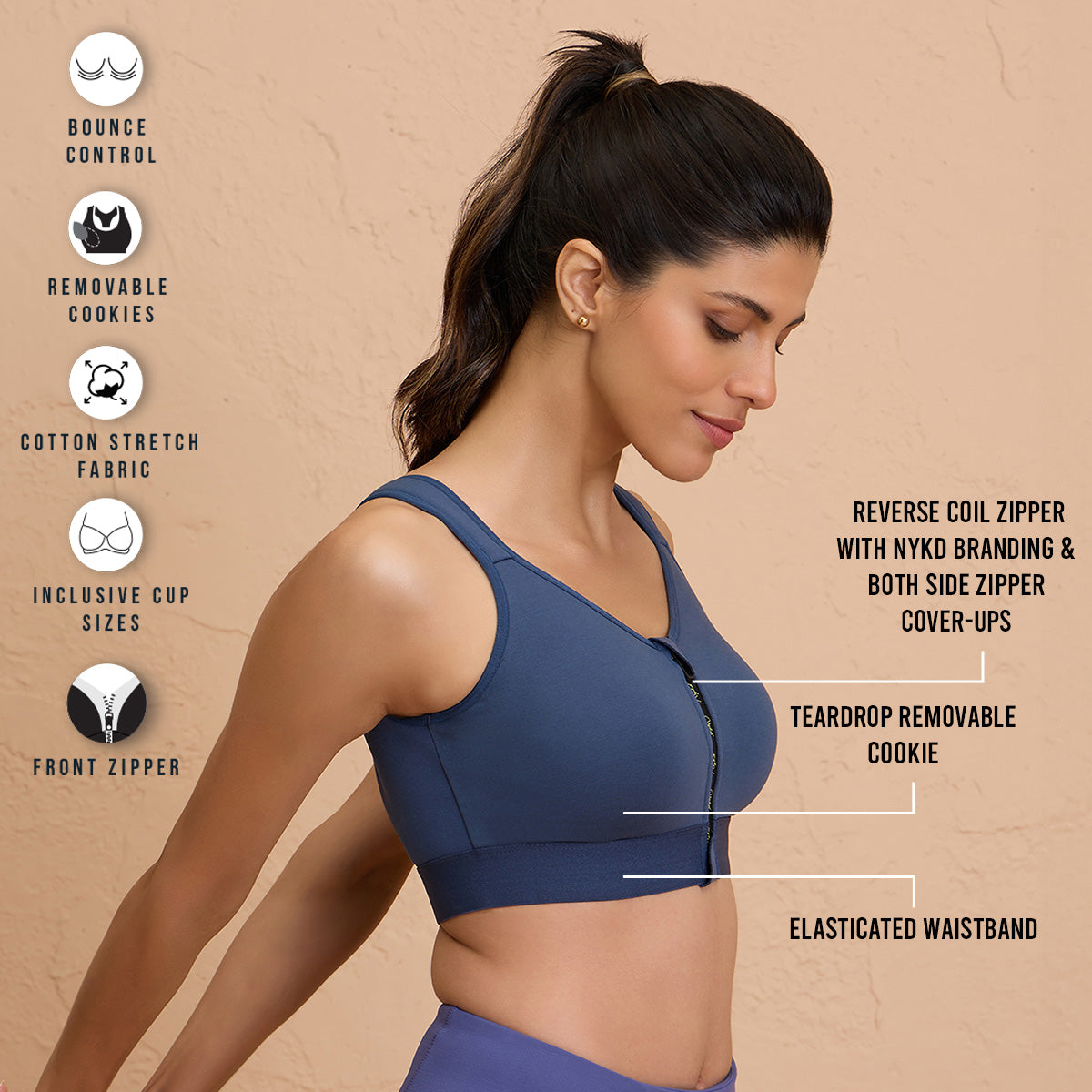 Full Coverage Front Open High Impact Posture Correcting Sports Bra-NYK907-Blue