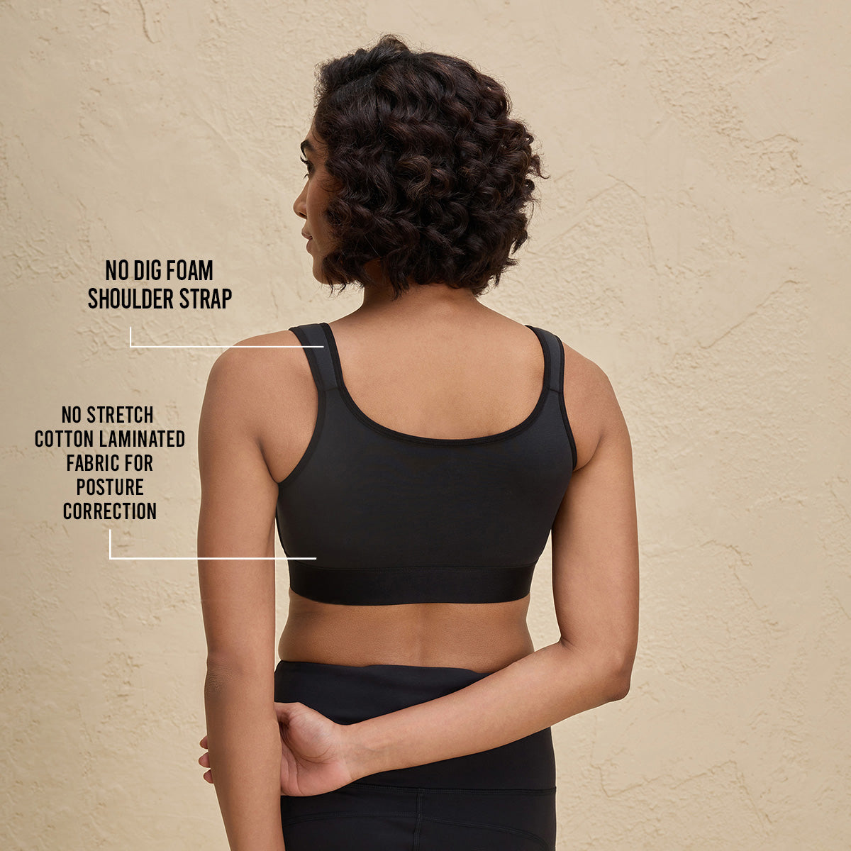 Full Coverage Front Open Cotton High Impact Posture Correcting Sports Bra-NYK907-Jet Black