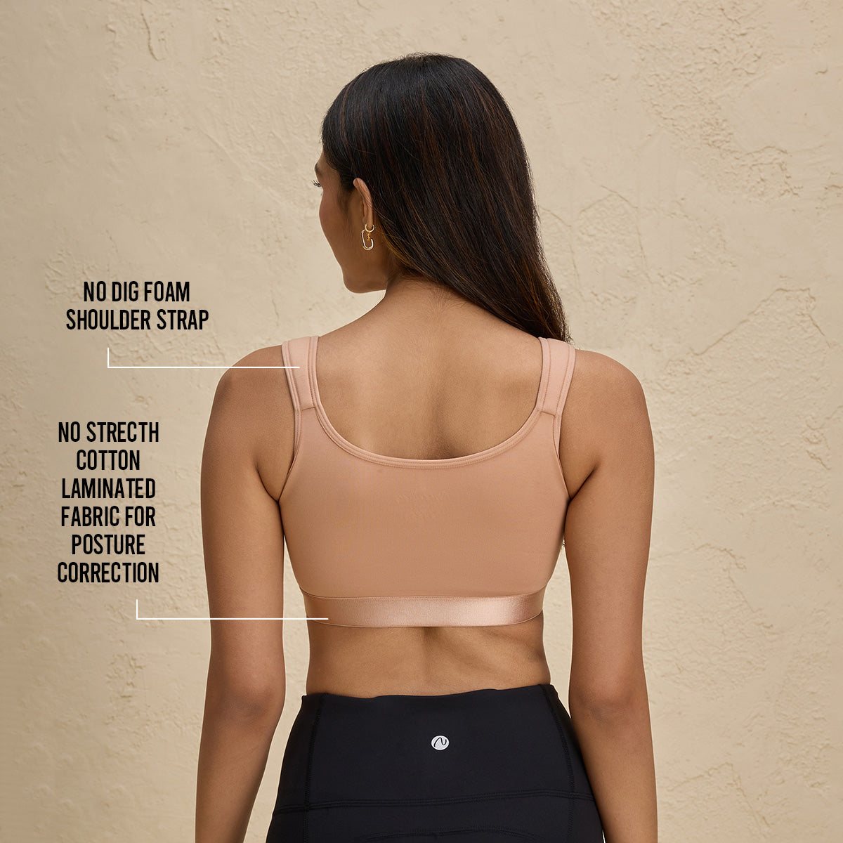 Full Coverage Front Open Cotton High Impact Posture Correcting Sports Bra-NYK907-Nude