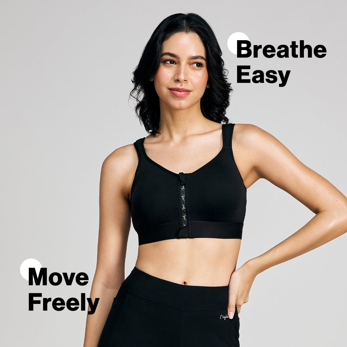 Full Coverage Front Open Cotton High Impact Posture Correcting Sports Bra-NYK907-Jet Black
