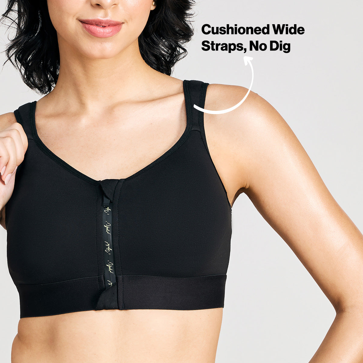 Full Coverage Front Open Cotton High Impact Posture Correcting Sports Bra-NYK907-Jet Black
