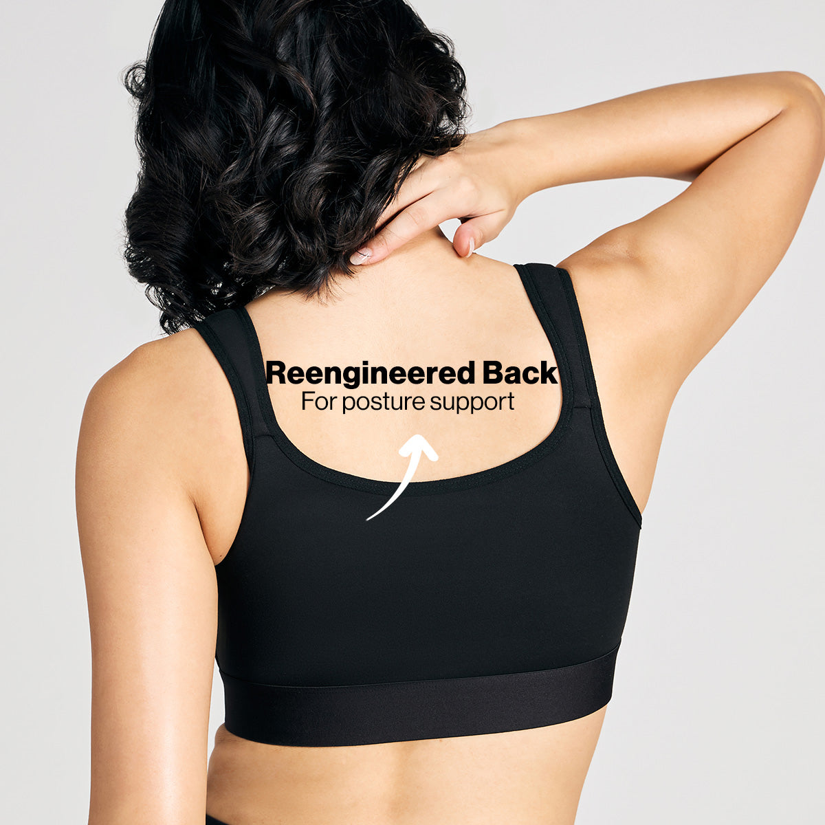 Full Coverage Front Open Cotton High Impact Posture Correcting Sports Bra-NYK907-Jet Black