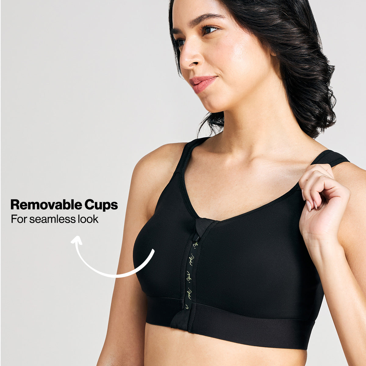Full Coverage Front Open Cotton High Impact Posture Correcting Sports Bra-NYK907-Jet Black