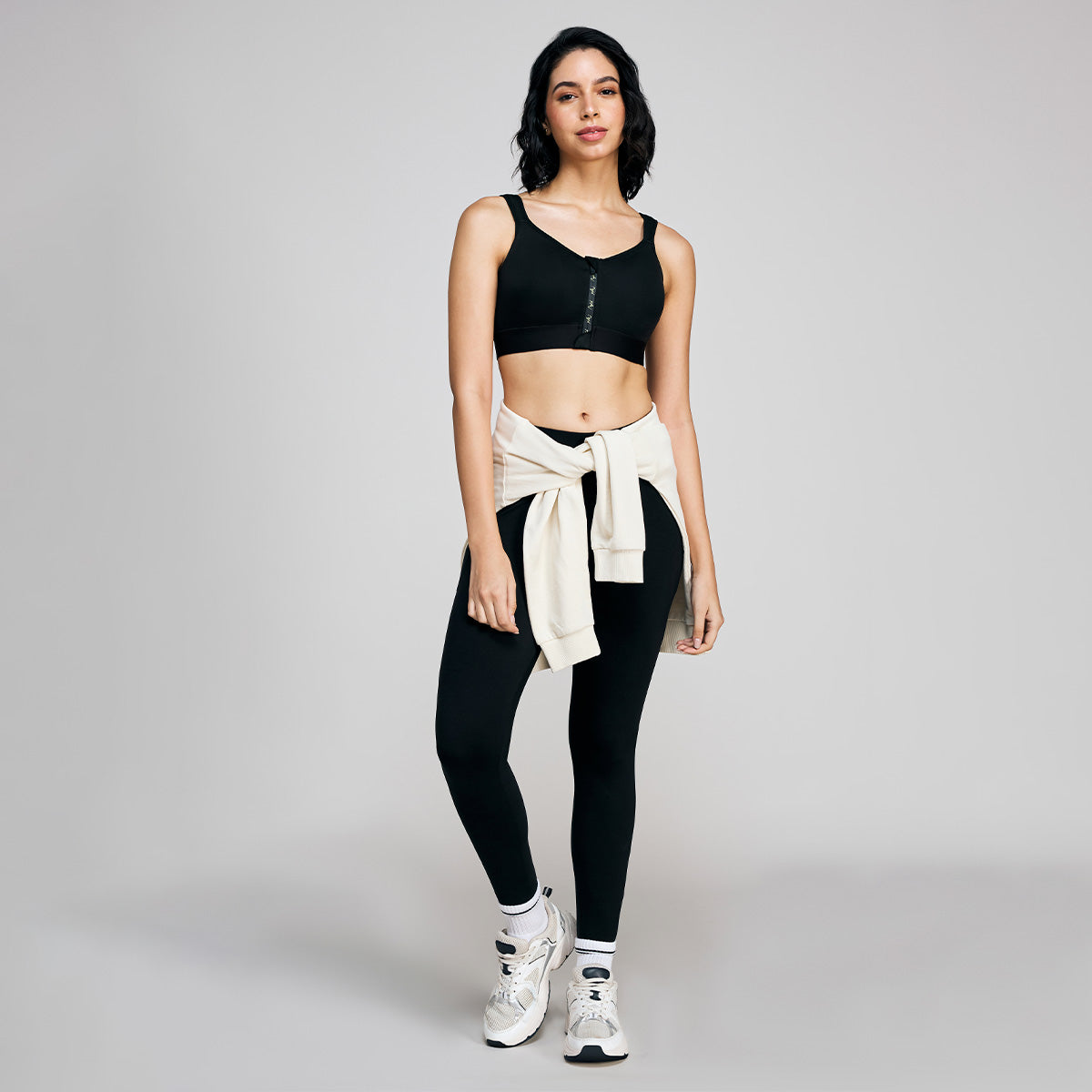 Full Coverage Front Open Cotton High Impact Posture Correcting Sports Bra-NYK907-Jet Black