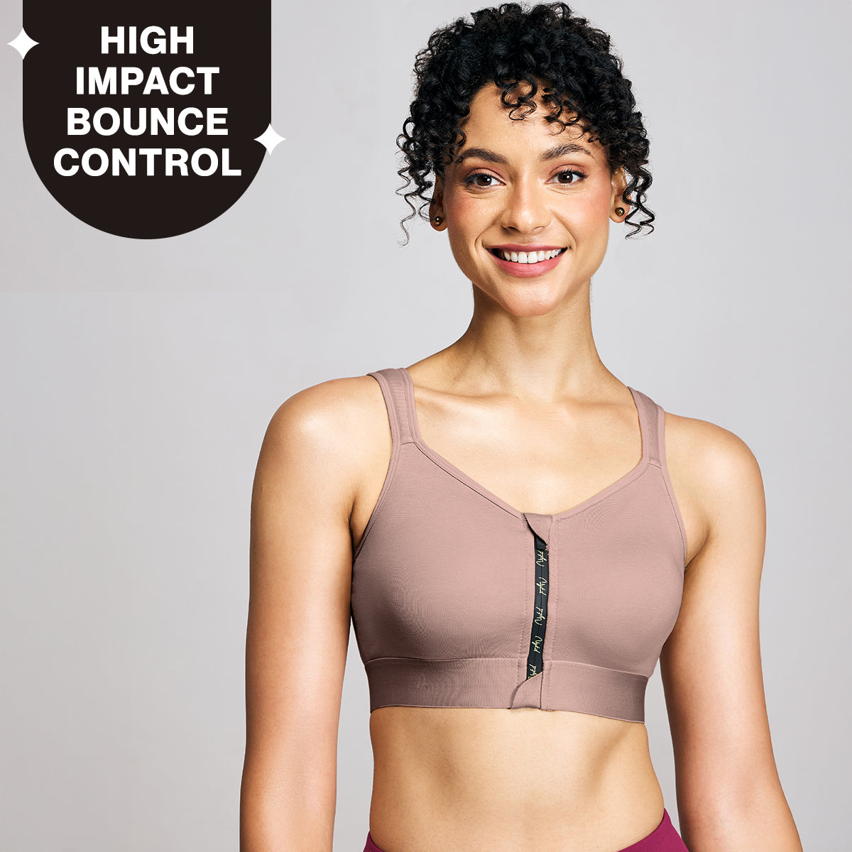 Full Coverage Front Open High Impact Posture Correcting Sports Bra-NYK907-Fawn