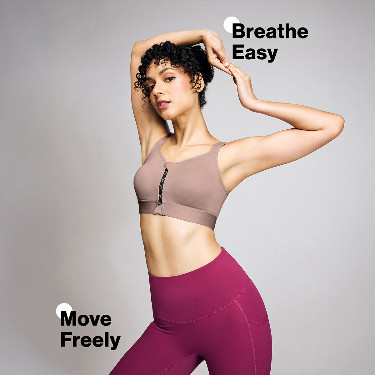 Full Coverage Front Open High Impact Posture Correcting Sports Bra-NYK907-Fawn