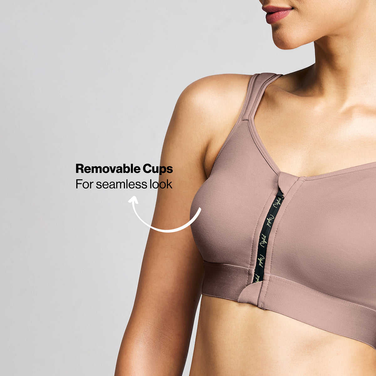 Full Coverage Front Open High Impact Posture Correcting Sports Bra-NYK907-Fawn