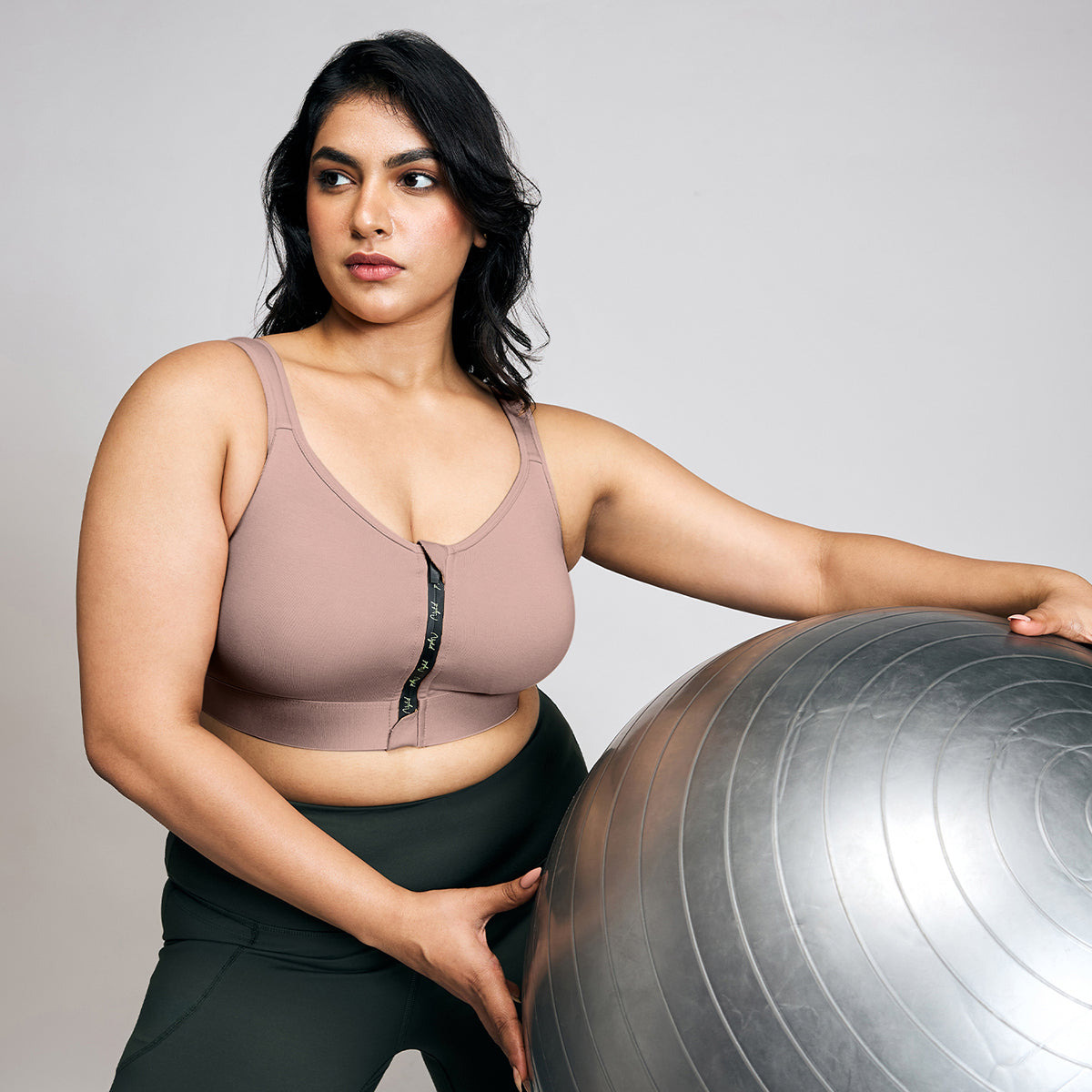 Full Coverage Front Open High Impact Posture Correcting Sports Bra-NYK907-Fawn