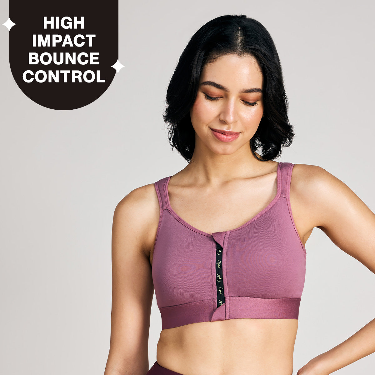 Full Coverage Front Open High Impact Posture Correcting Sports Bra-NYK907-Grape