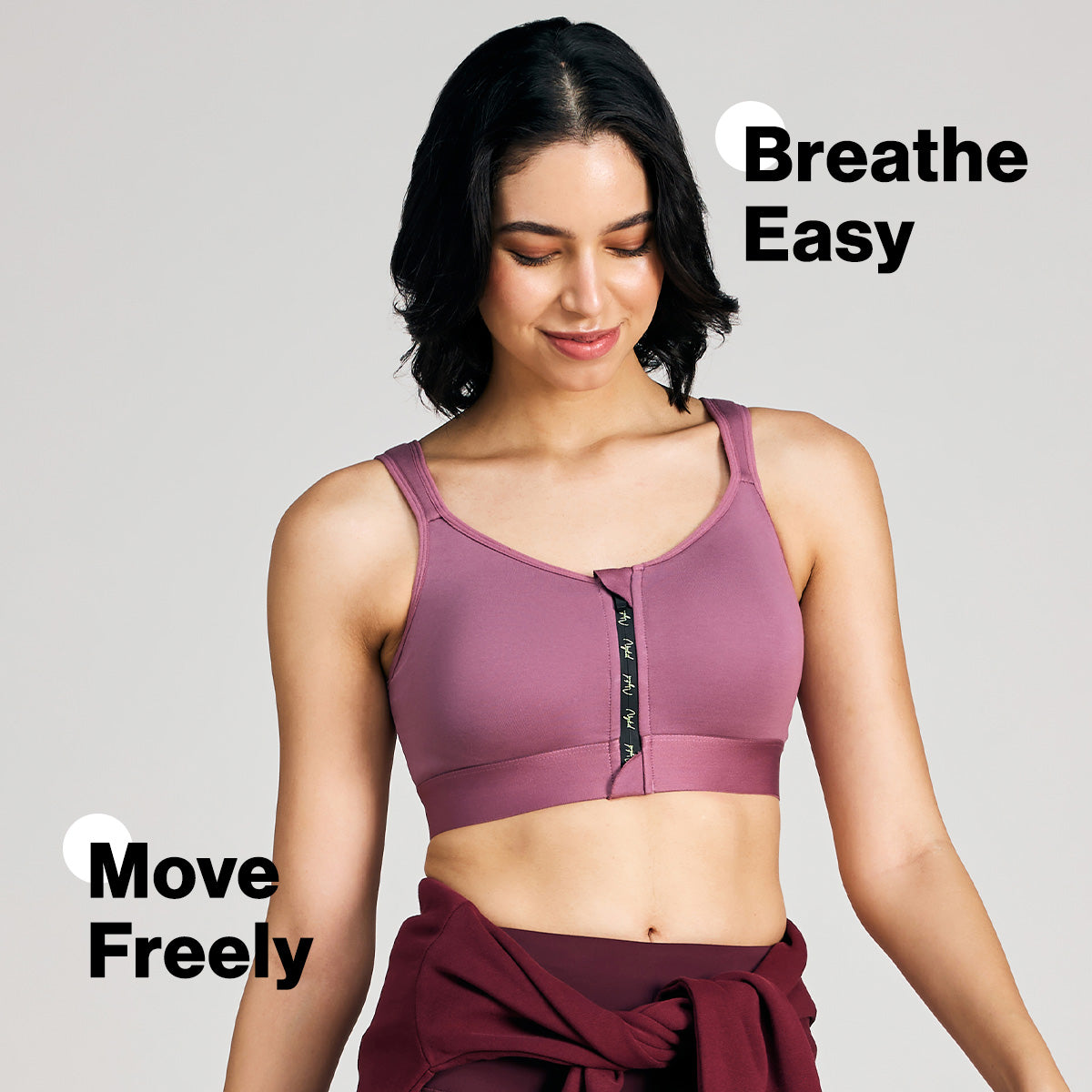 Full Coverage Front Open High Impact Posture Correcting Sports Bra-NYK907-Grape
