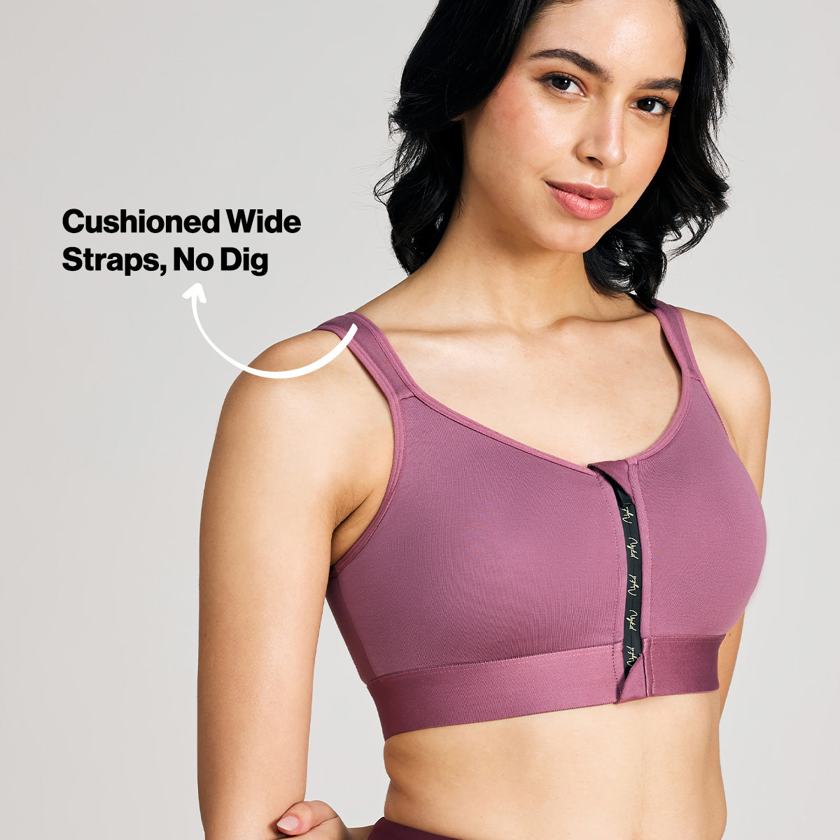Full Coverage Front Open High Impact Posture Correcting Sports Bra-NYK907-Grape
