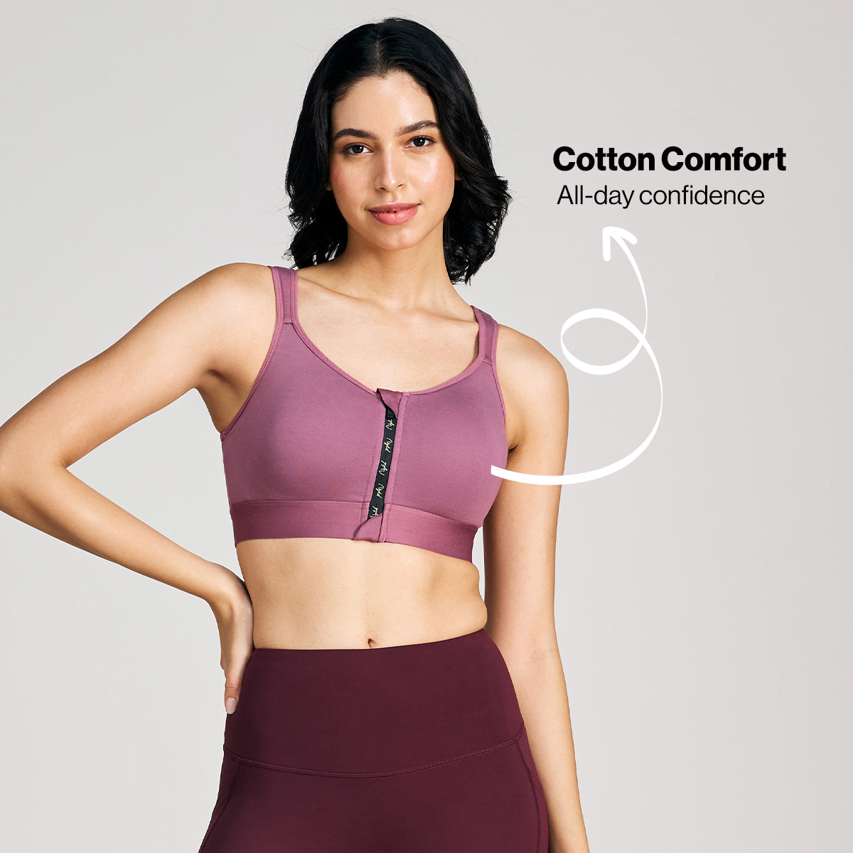 Full Coverage Front Open High Impact Posture Correcting Sports Bra-NYK907-Grape