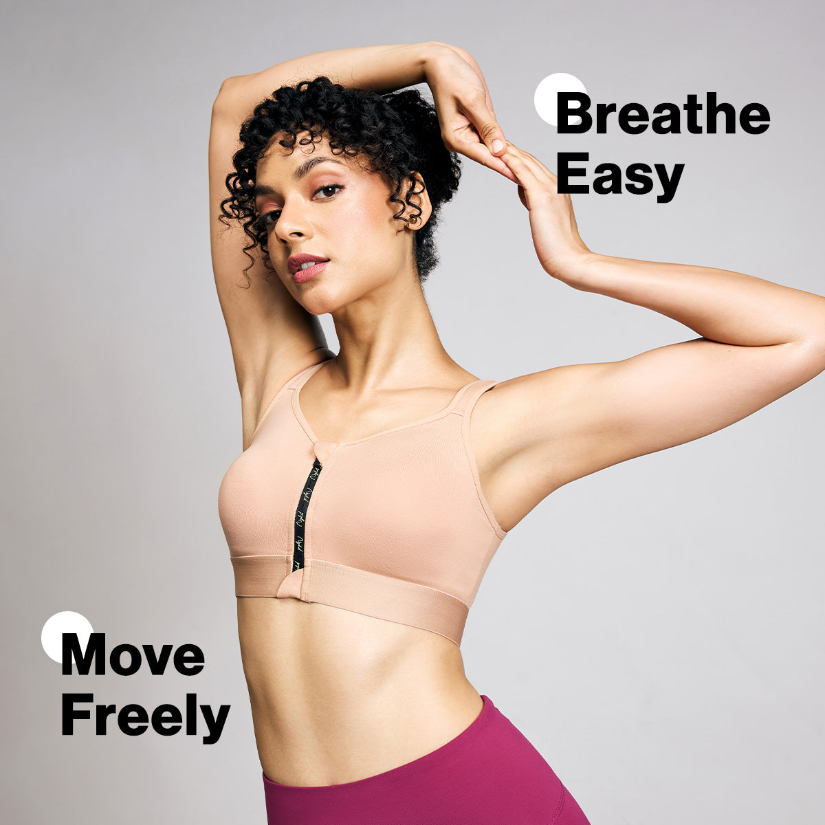 Full Coverage Front Open Cotton High Impact Posture Correcting Sports Bra-NYK907-Nude