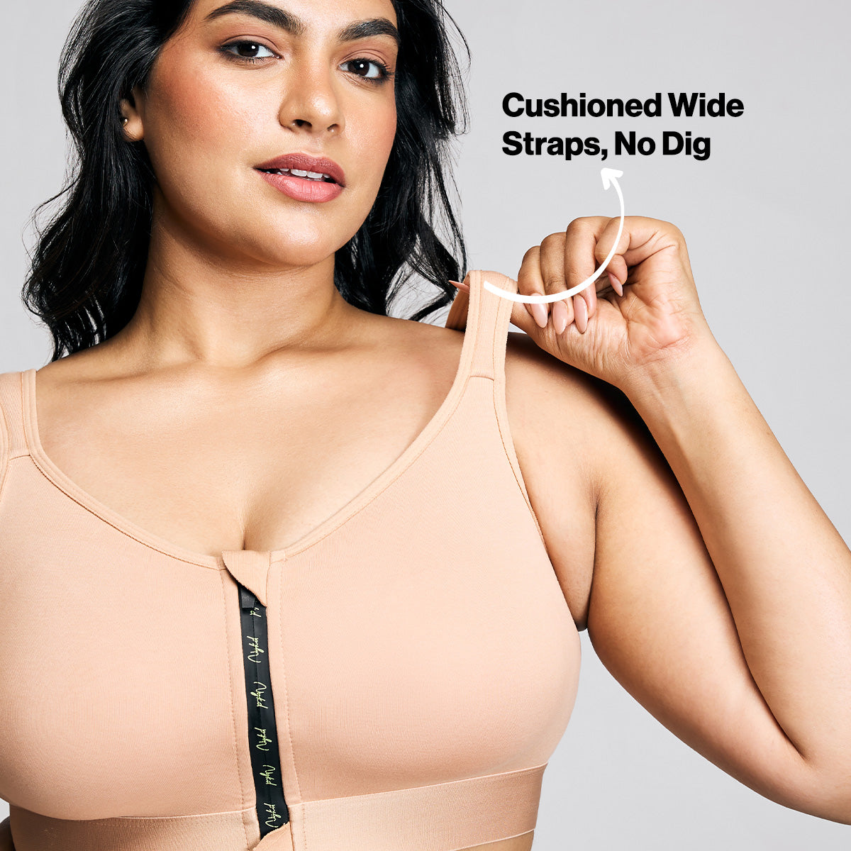 Full Coverage Front Open Cotton High Impact Posture Correcting Sports Bra-NYK907-Nude