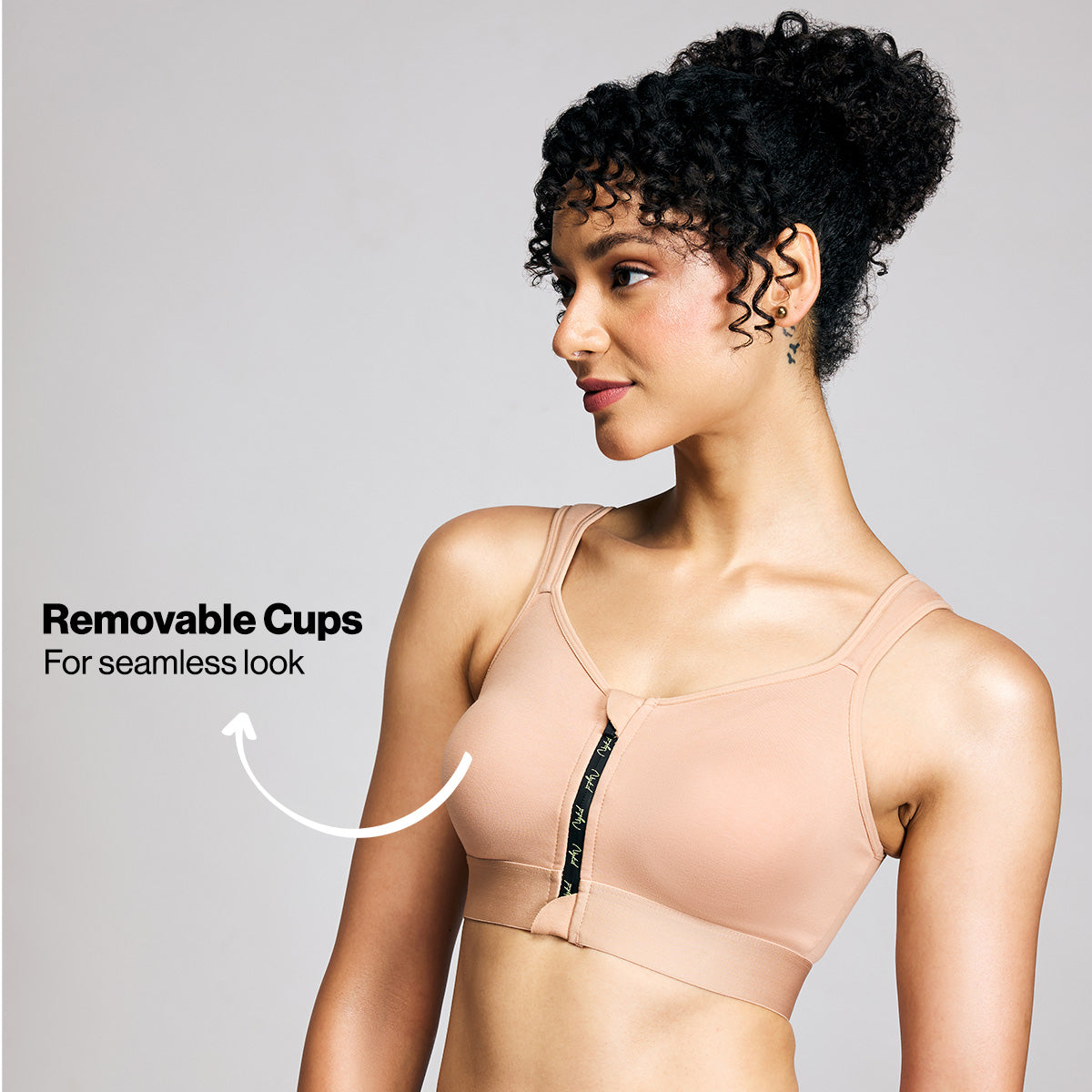 Full Coverage Front Open Cotton High Impact Posture Correcting Sports Bra-NYK907-Nude