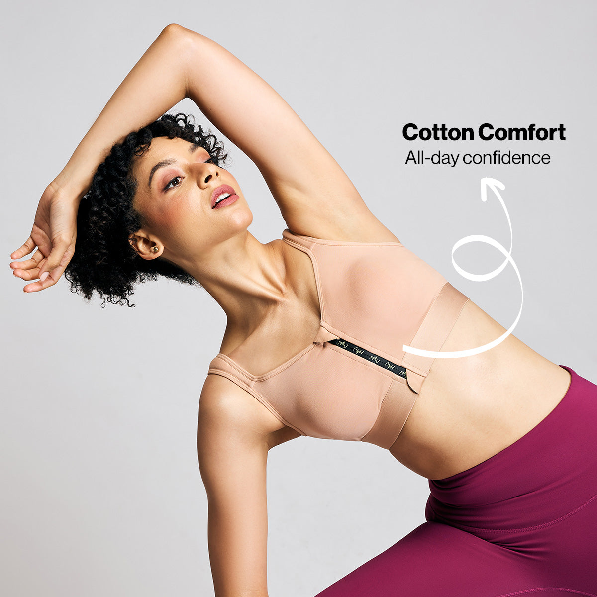 Full Coverage Front Open Cotton High Impact Posture Correcting Sports Bra-NYK907-Nude