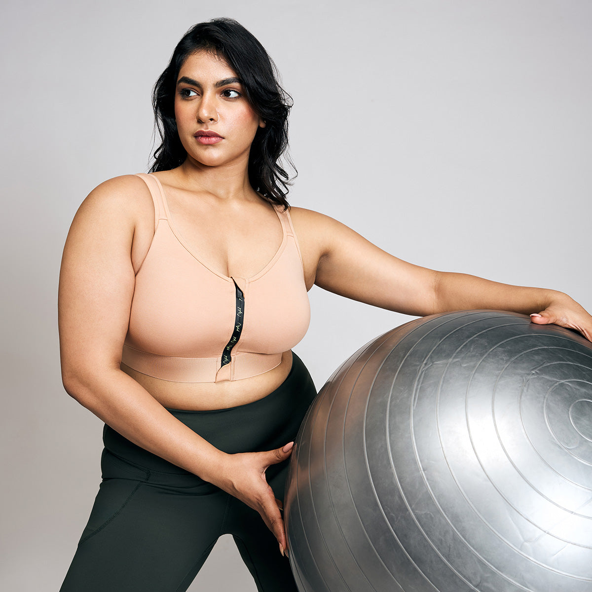 Full Coverage Front Open Cotton High Impact Posture Correcting Sports Bra-NYK907-Nude