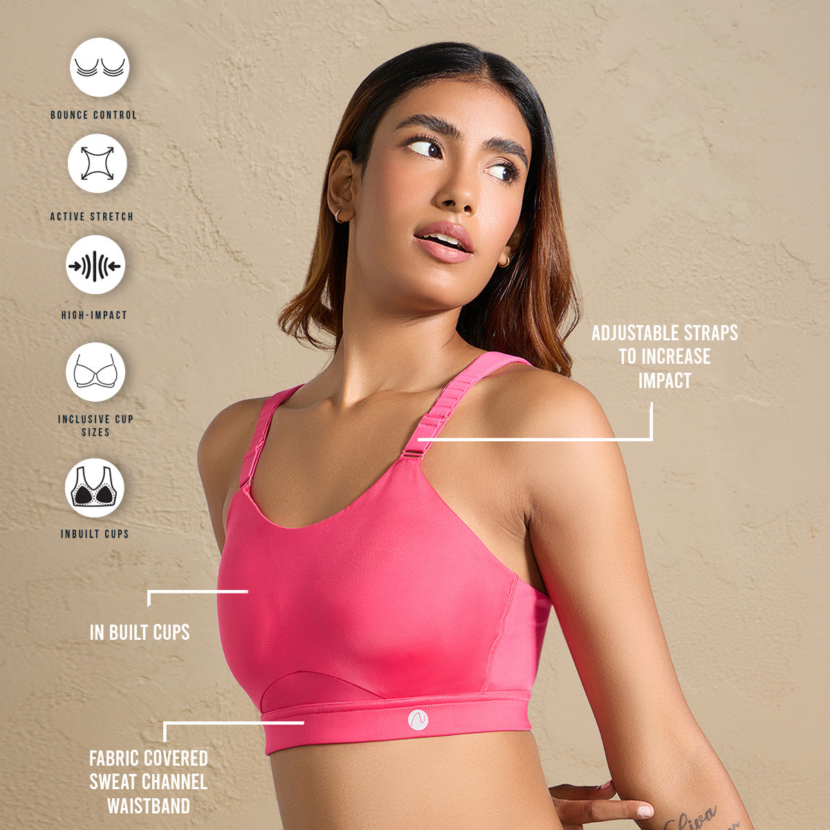 Ultimate Full Coverage Bounce Control High Impact Sports Bra with Adjustable Support NYK908-Pink