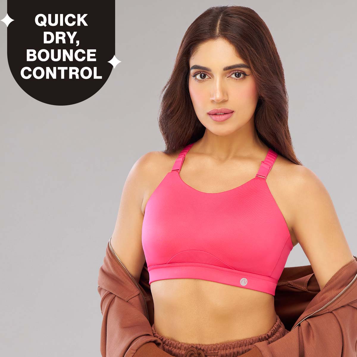 Nykd By Nykaa Multiway Adjustable High Impact Bounce Control Padded Sports Bra NYK908 Pink