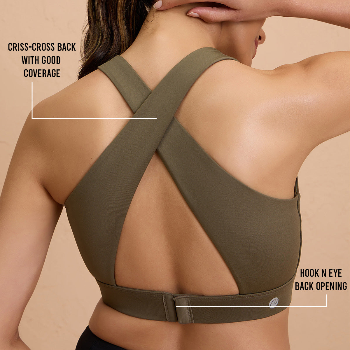 Nykd By Nykaa Ultimate Cross Back Sports Bra with Removable Cups NYK909 Olive