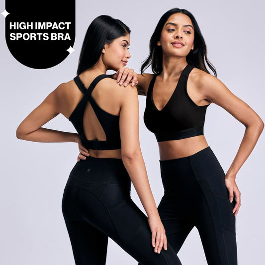 Nykd By Nykaa High Impact Cotton CrossFLX Bounce Control Sports Bra with fixed cups NYK912 Black