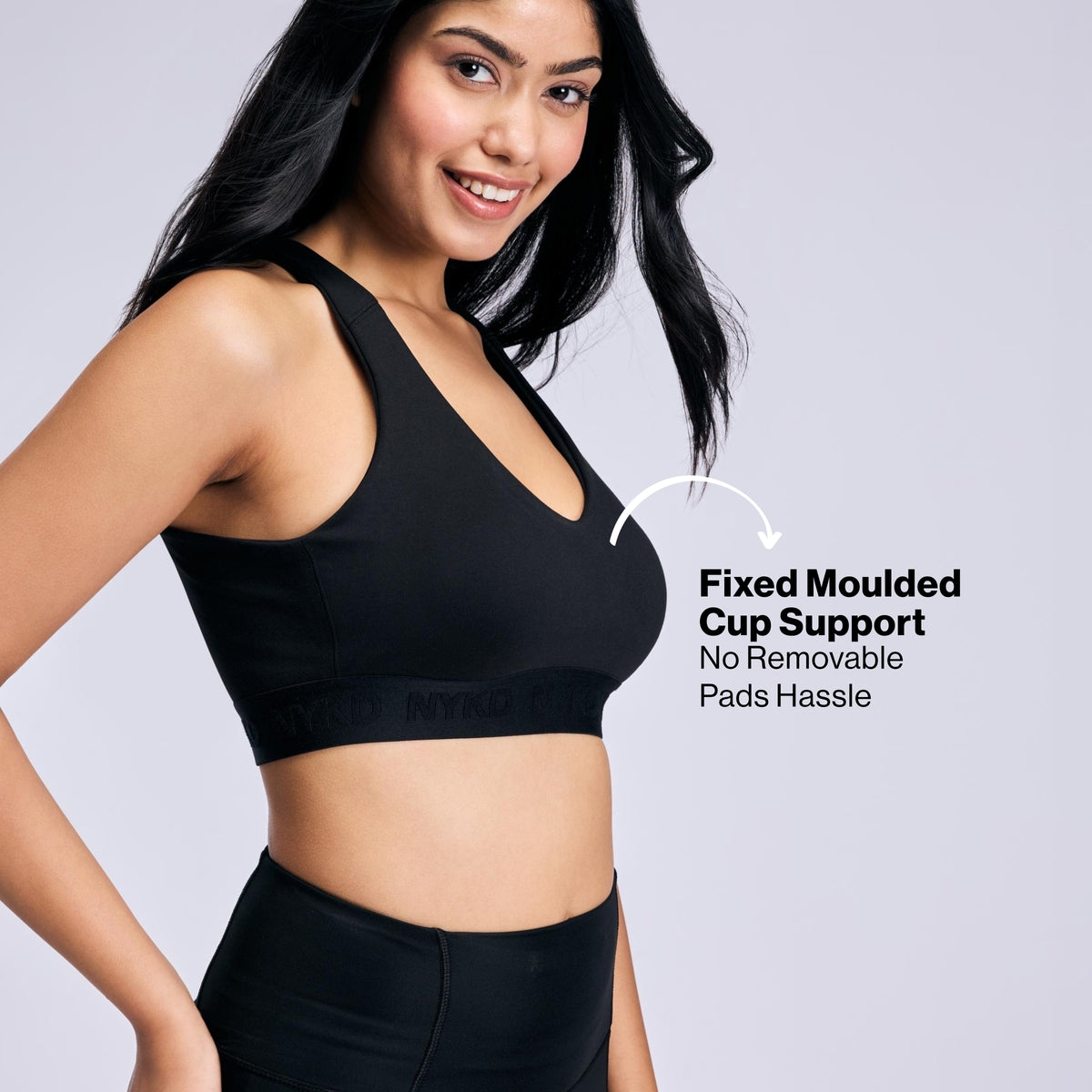 Nykd By Nykaa High Impact Cotton CrossFLX Bounce Control Sports Bra with fixed cups NYK912 Black