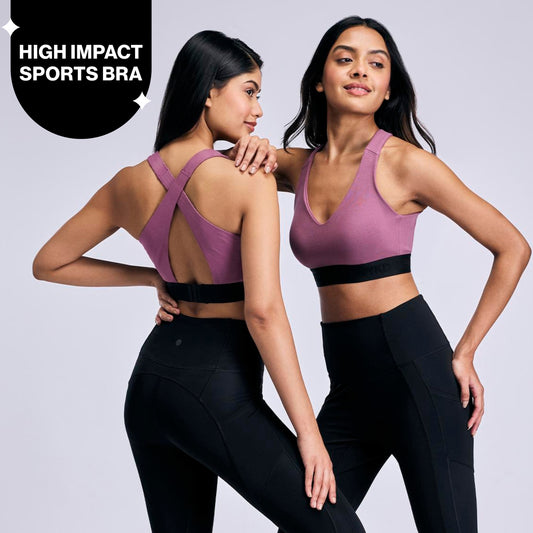 Nykd By Nykaa High Impact Cotton CrossFLX Bounce Control Sports Bra with fixed cups NYK912 Mauve