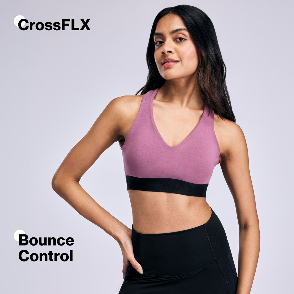 Nykd By Nykaa High Impact Cotton CrossFLX Bounce Control Sports Bra with fixed cups NYK912 Mauve