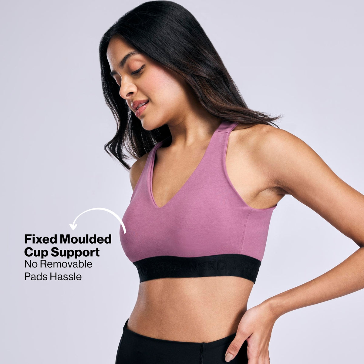 Nykd By Nykaa High Impact Cotton CrossFLX Bounce Control Sports Bra with fixed cups NYK912 Mauve