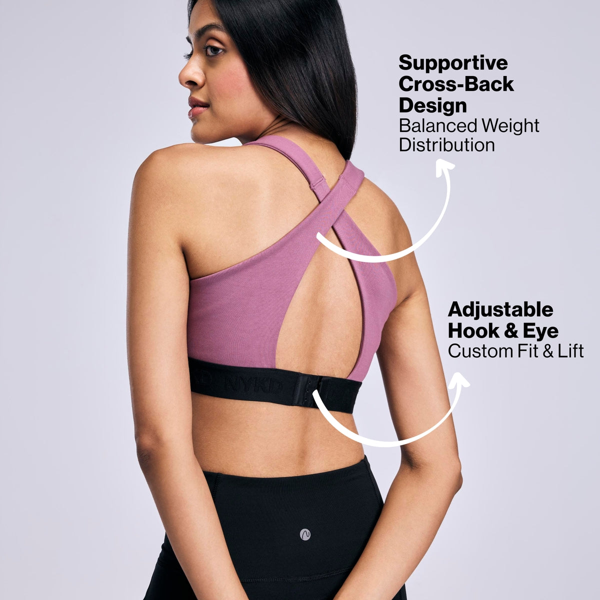 Nykd By Nykaa High Impact Cotton CrossFLX Bounce Control Sports Bra with fixed cups NYK912 Mauve