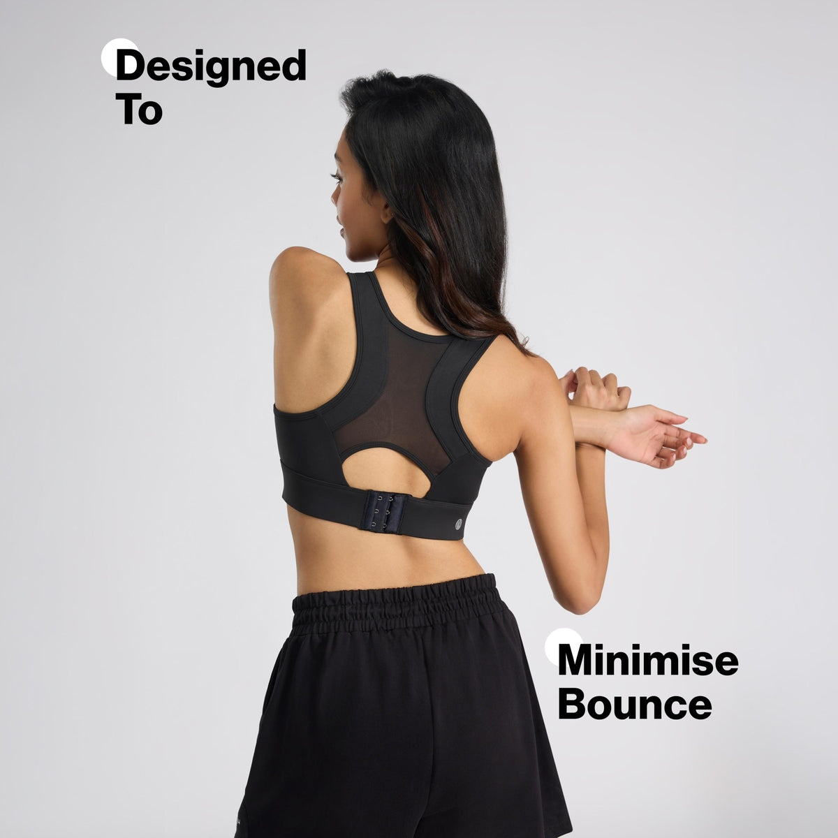 High Impact Sports Bra with Mesh Racerback, Hook & Eye Closure NYK917 Black