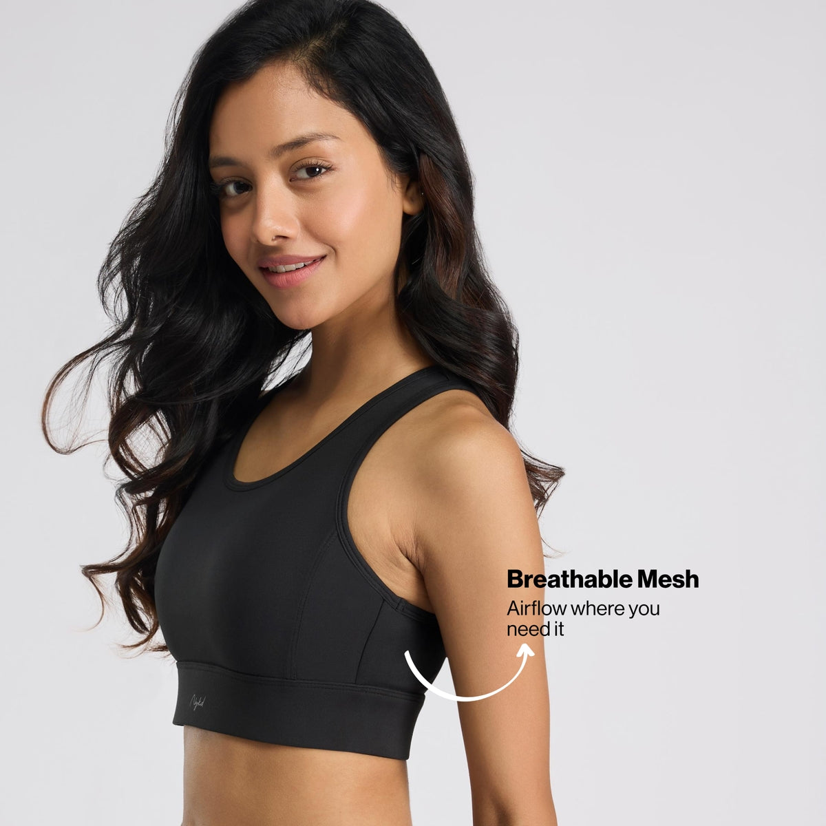 High Impact Sports Bra with Mesh Racerback, Hook & Eye Closure NYK917 Black