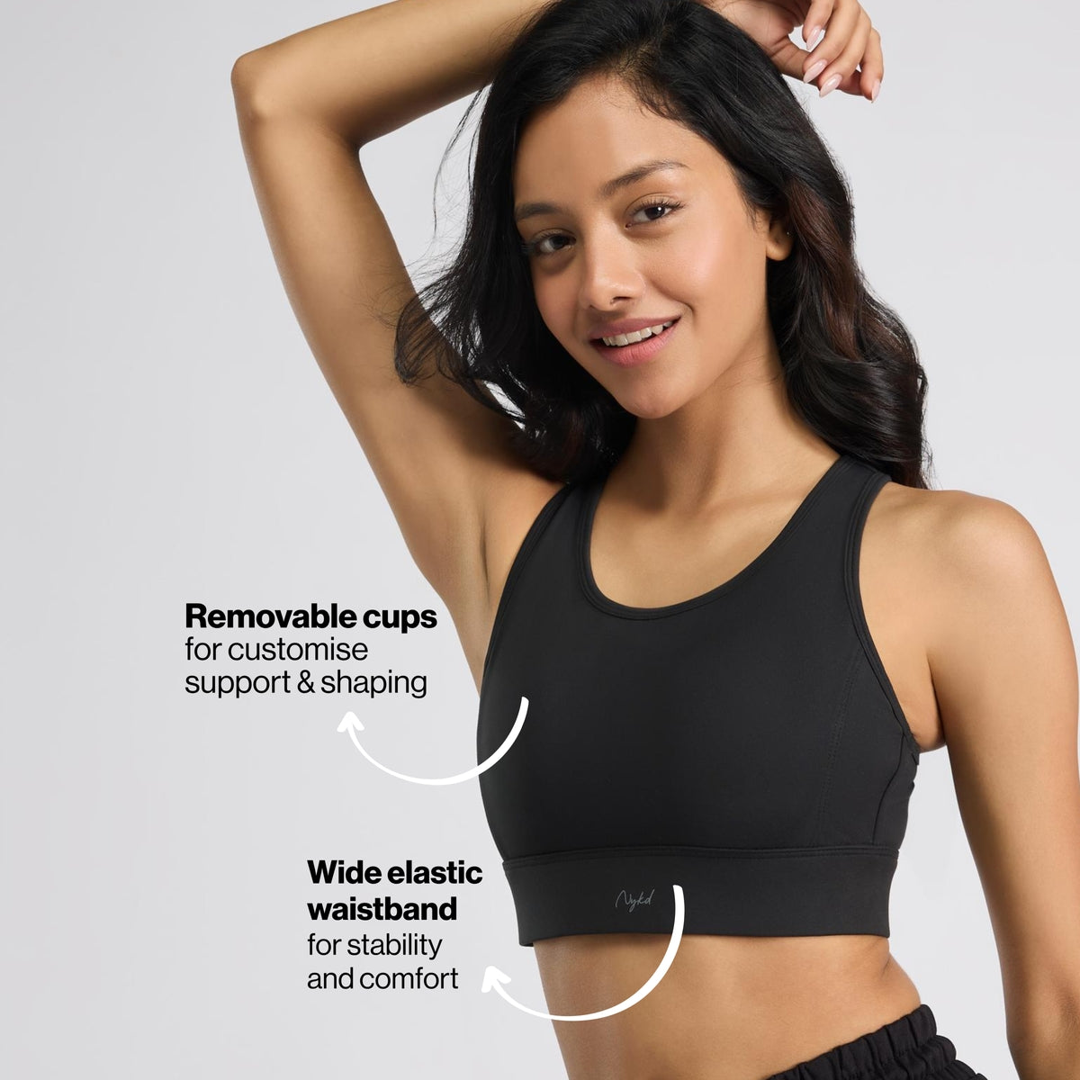 High Impact Sports Bra with Mesh Racerback, Hook & Eye Closure NYK917 Black