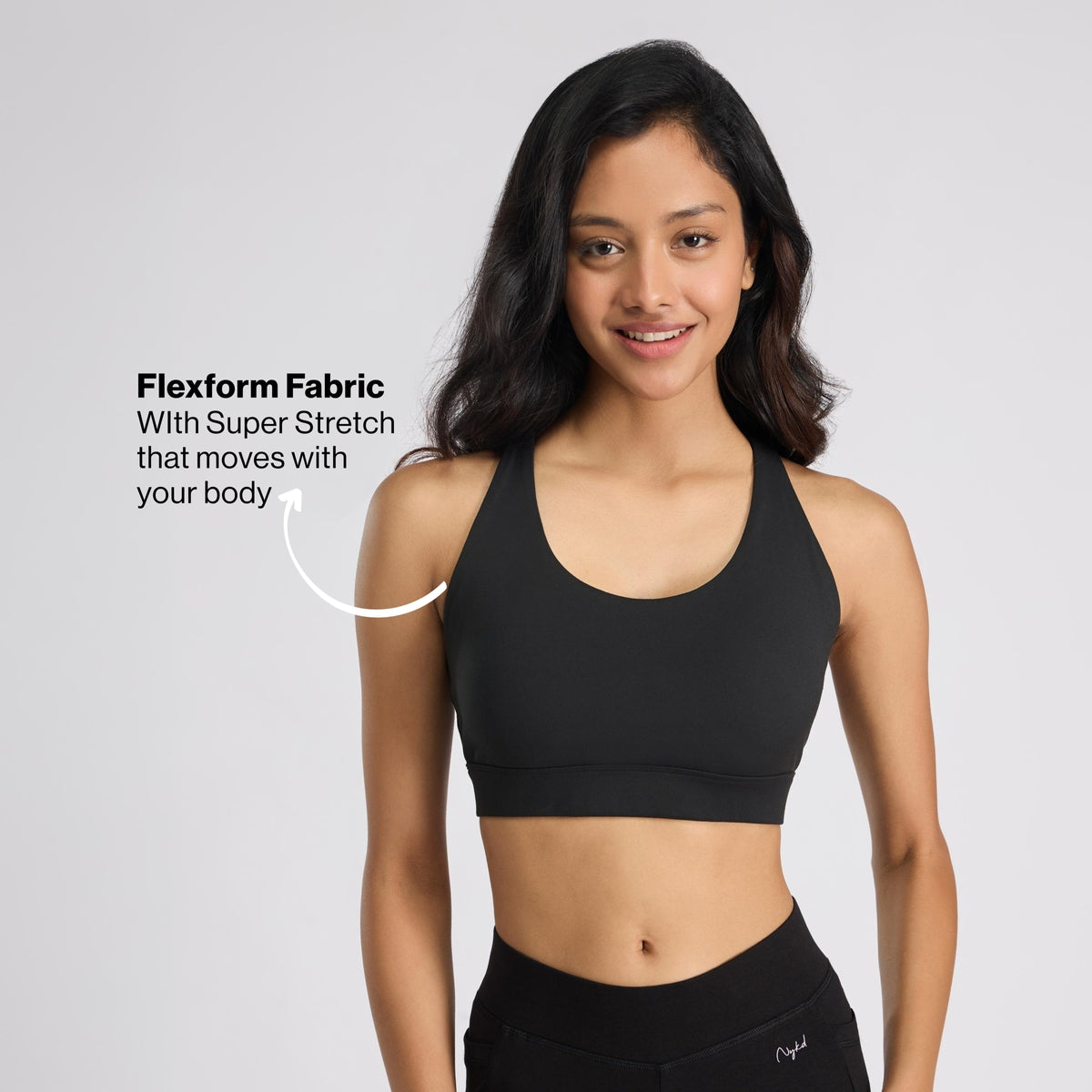 Mid-Impact Sports Bra with Strappy Back, Adjustable Hook & Eye Closure NYK918 Black
