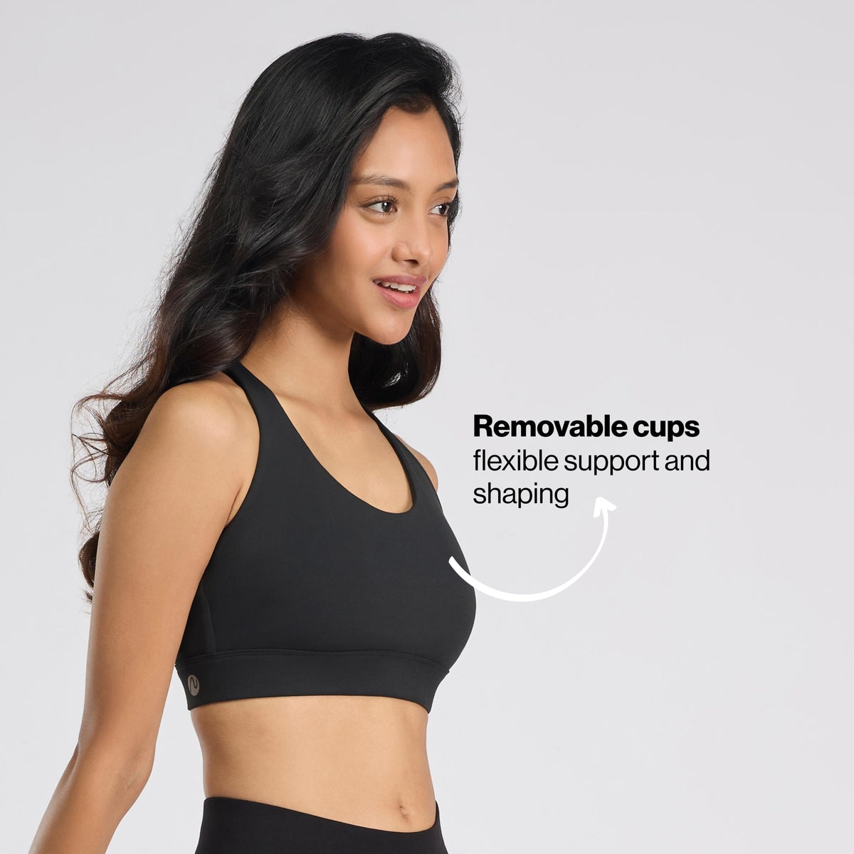 Mid-Impact Sports Bra with Strappy Back, Adjustable Hook & Eye Closure NYK918 Black