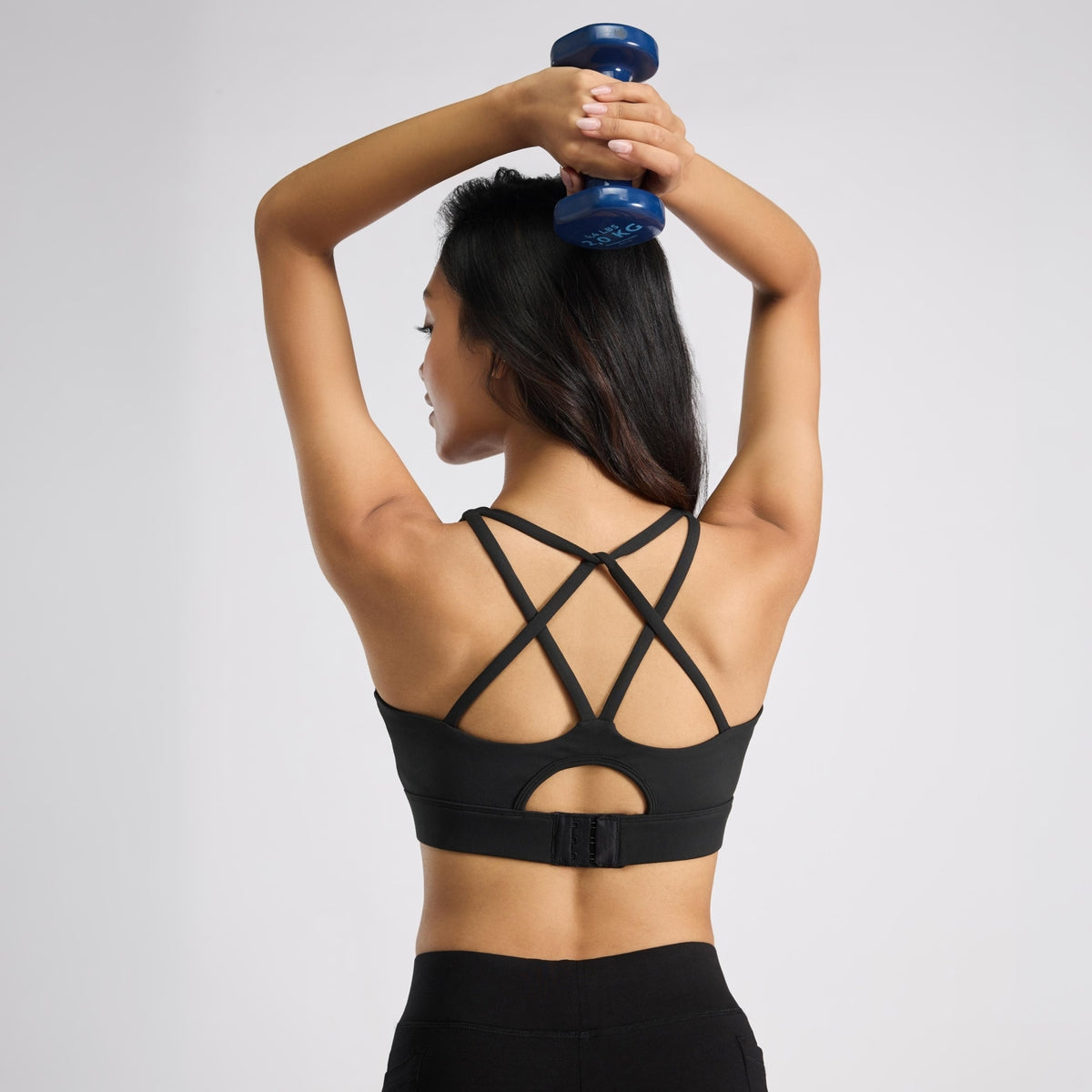 Mid-Impact Sports Bra with Strappy Back, Adjustable Hook & Eye Closure NYK918 Black