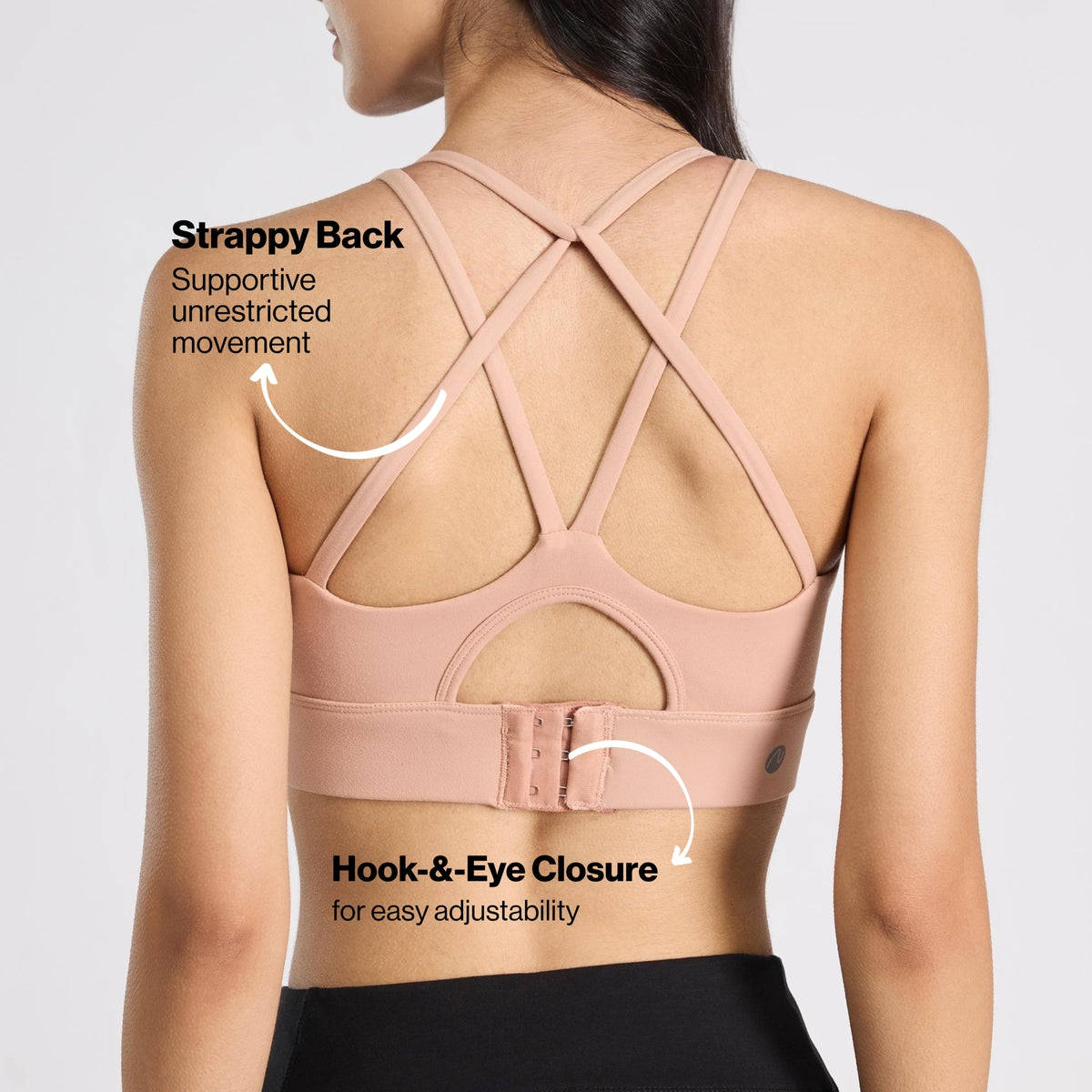 Mid-Impact Sports Bra with Strappy Back, Adjustable Hook & Eye Closure NYK918 Nude