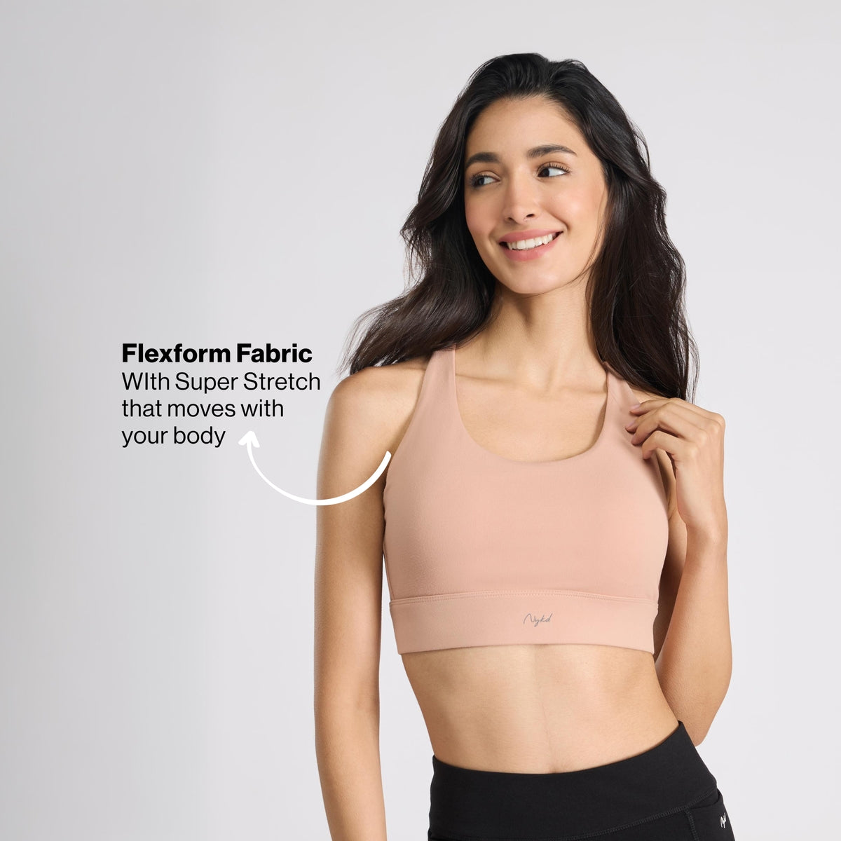 Mid-Impact Sports Bra with Strappy Back, Adjustable Hook & Eye Closure NYK918 Nude
