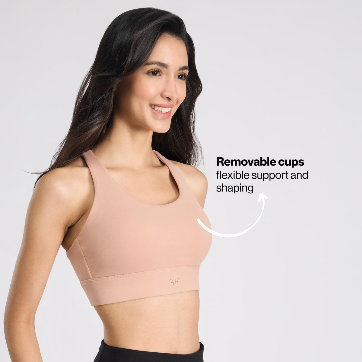 Mid-Impact Sports Bra with Strappy Back, Adjustable Hook & Eye Closure NYK918 Nude