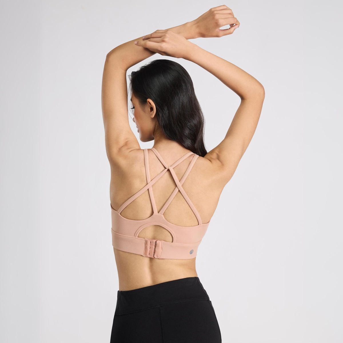 Mid-Impact Sports Bra with Strappy Back, Adjustable Hook & Eye Closure NYK918 Nude