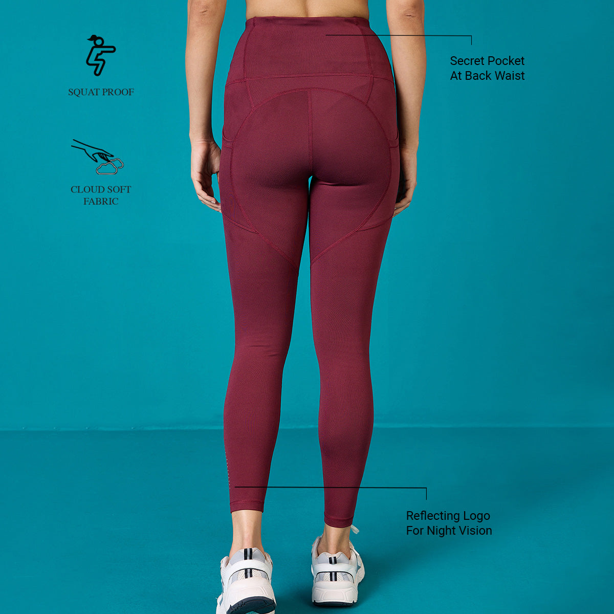 Nykd By Nykaa Cloud Soft & Flattering Full Length Leggings with Pockets-NYK260-Wine