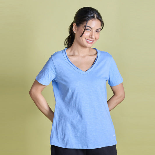 Nykd All Day V Neck Slub Cotton tee - NYLE512 - Hydrangea