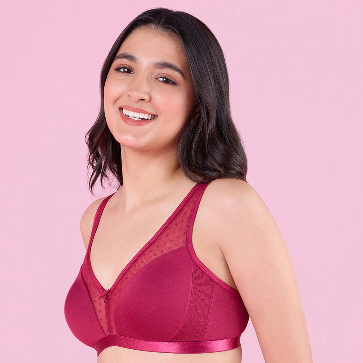 Glass Neckline Cotton Support Bra NYB280 Berry